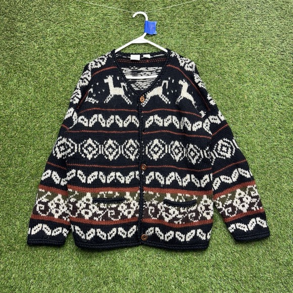 STATE Other - 111 State Wool Sweater Mens Medium Grandpa Cardigan Zip Up Aztek AOP 90s Vintage
